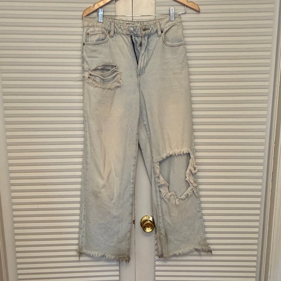 Garage Denim - Garage Distressed Light Gray Wide Leg Jeans